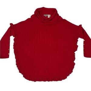 Joseph A poncho sweater in Red women Sz Lg Long Sleeve with gold fashion buttons